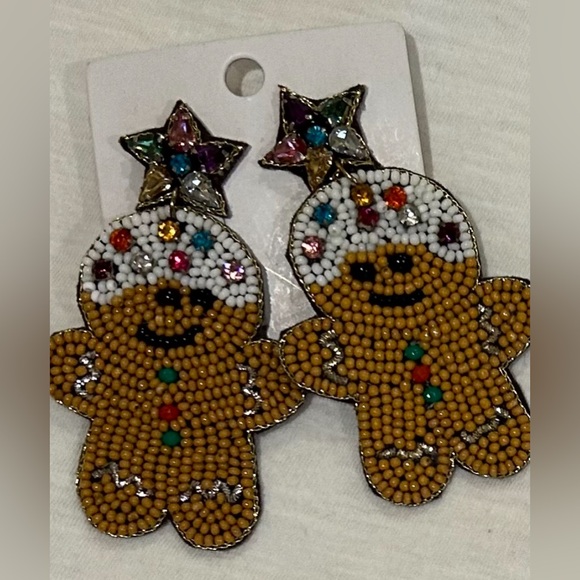 Viola Seedbead Gingerbread man Earrings - Picture 4 of 4